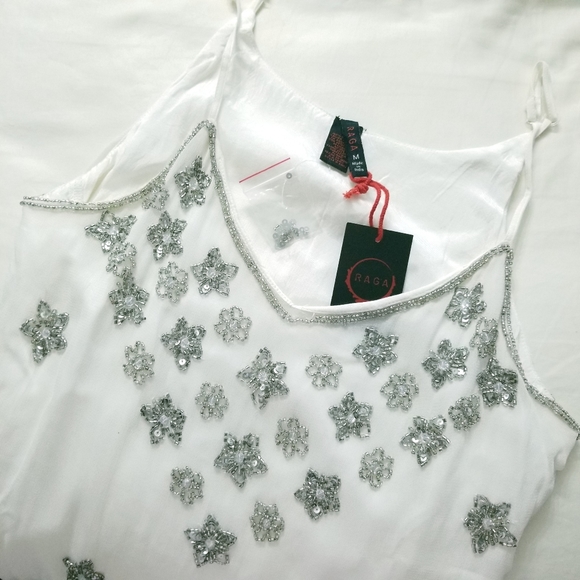 RAGA WHITE EMBELLISHED SLIP DRESS M - Picture 6 of 8